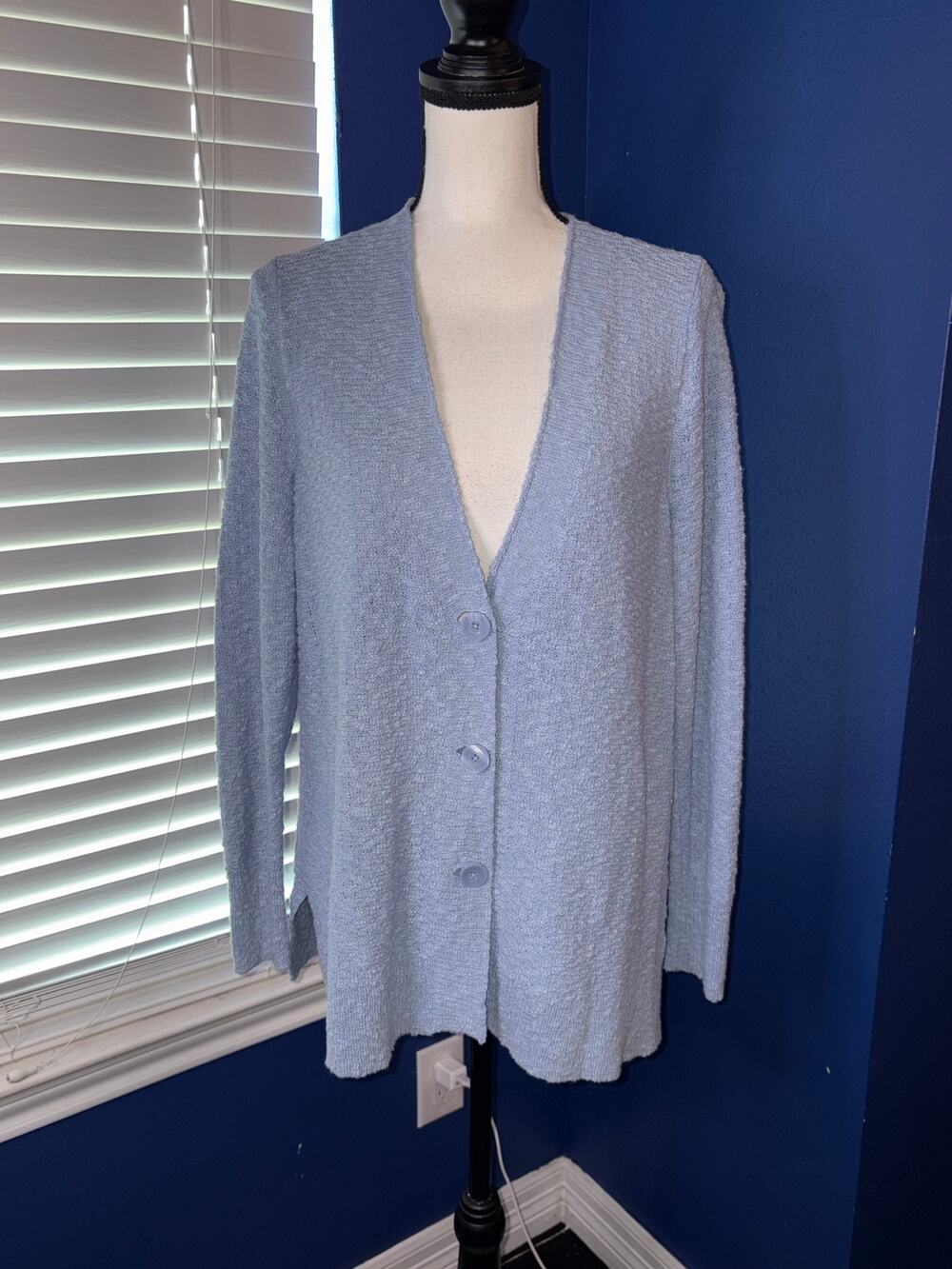 J.Jill Petite | Soft Slub‑Knit Button‑Front Cardigan | Light Blue